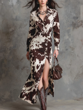 Women's Long Vintage Cow Print Dress for a Chic Country Look