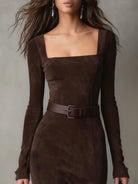 Chic Suede-Neck Maxi Dress