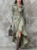 Women's Chic Vintage Sage Green Tie-Dye Pocket Slim Maxi Dress