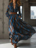 Women's Maxi chiffon plaid dress