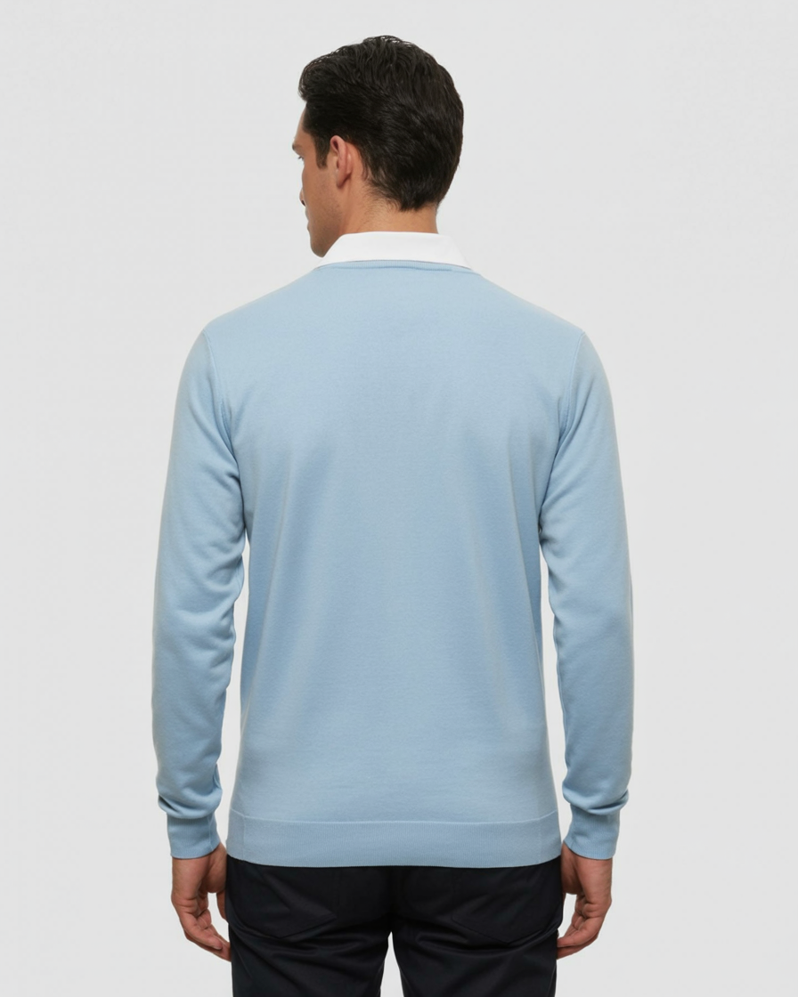 Suéter Moderna De Lana Azul Para Hombre