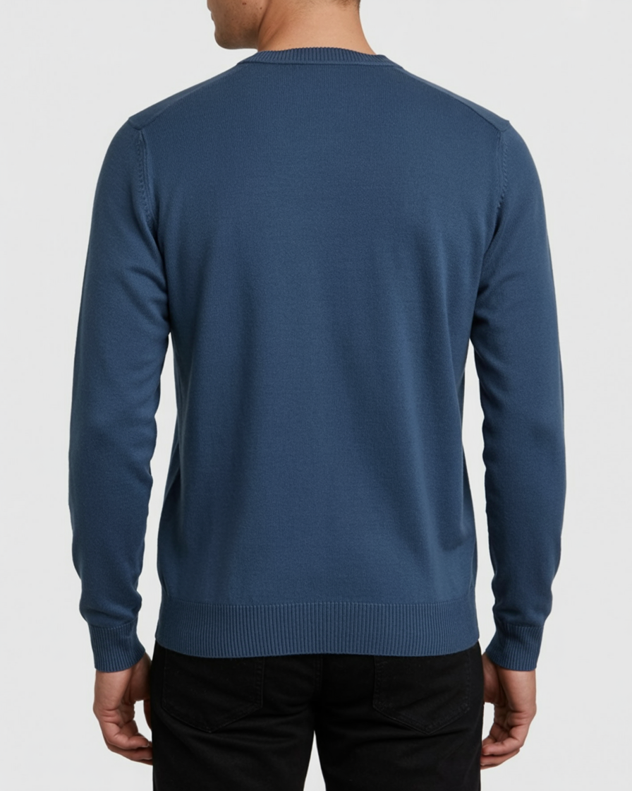 Jersey Azul De Algodón Con Cuello En V Para Hombre