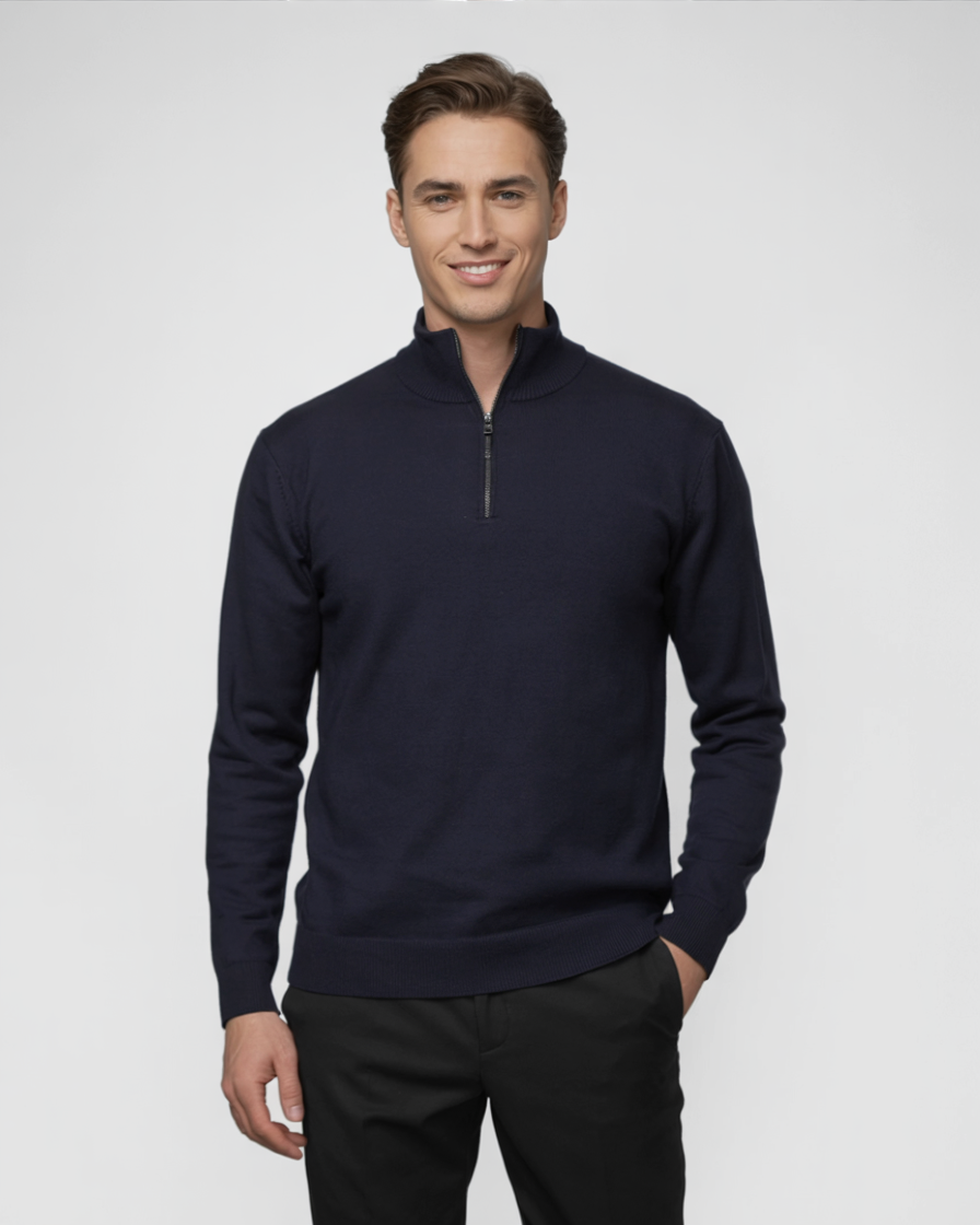 Jersey Azul Marino Con Media Cremallera Para Hombre