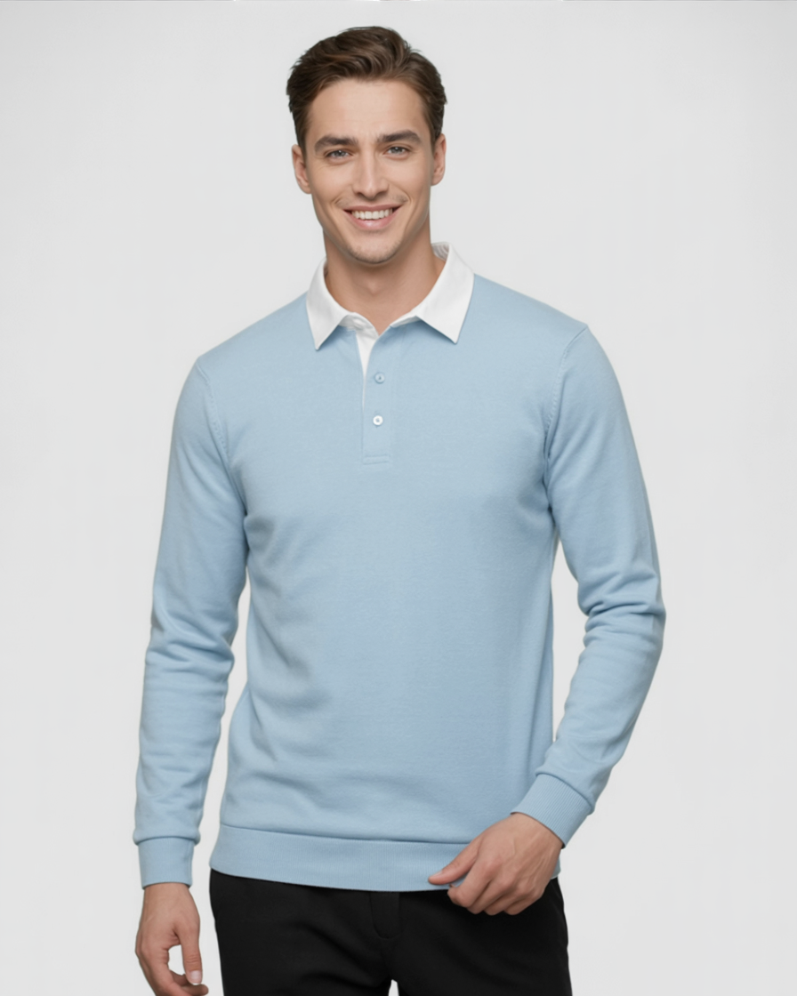 Suéter Moderna De Lana Azul Para Hombre