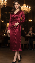 Women's Women’s Spring Wrap Midi Dress for Evening – Elegant