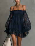 Betty™ | Navy Off-Shoulder Chiffon Mini Dress