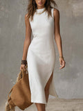 Women's Collar Midi Dress with a Split Hem