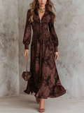 Women's Brown Maxi Dress with Zip Waist and Paisley Pattern