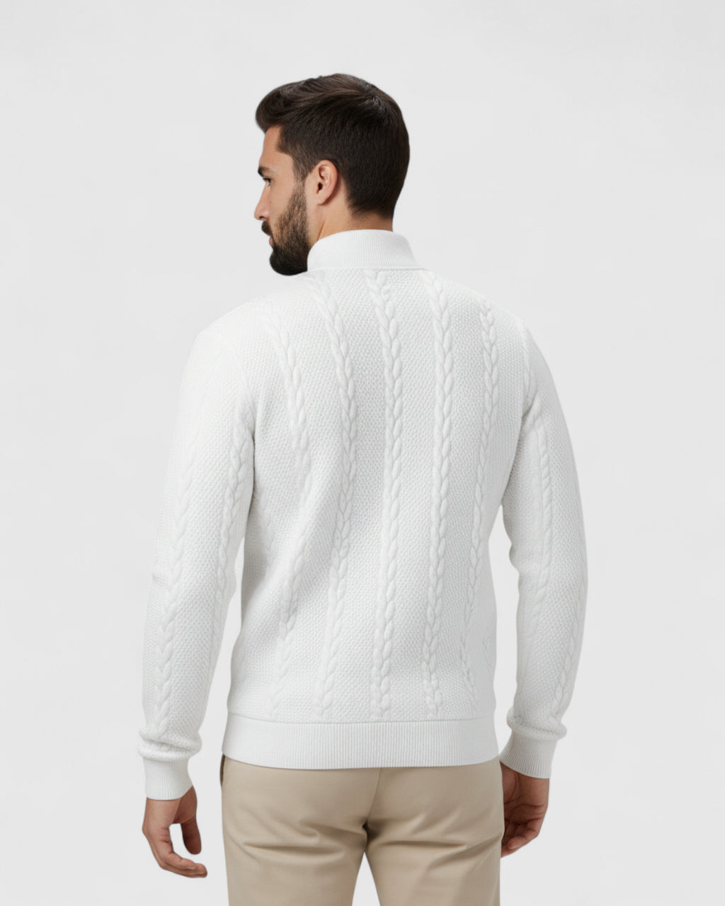 Jersey de Cuello Alto con Tejido de Trenzas