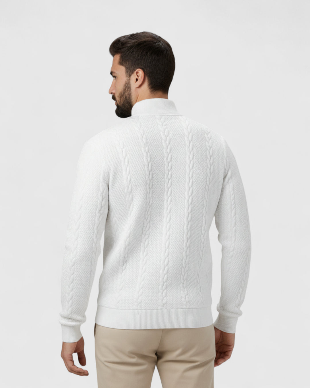 Jersey de Cuello Alto con Tejido de Trenzas