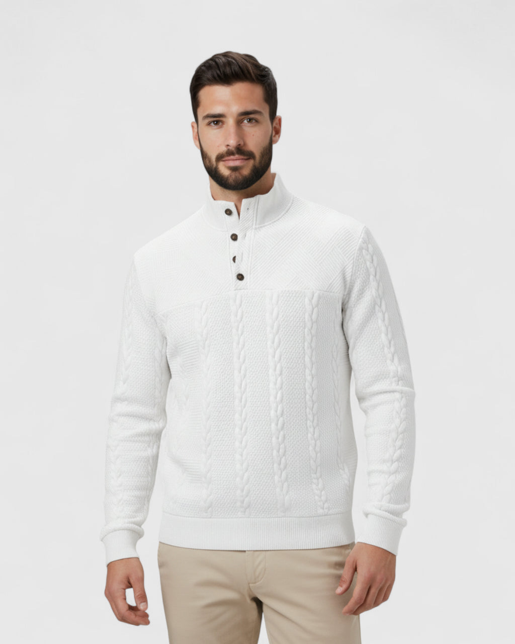 Jersey de Cuello Alto con Tejido de Trenzas