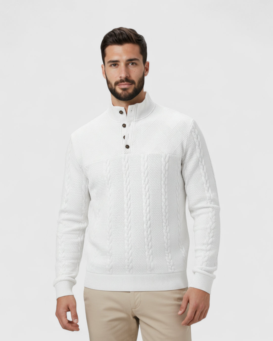 Jersey de Cuello Alto con Tejido de Trenzas