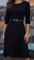 Women's Spring Belted Long-Sleeve Midi Dress - Effortless Chic