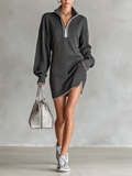 Women's Knit Mini Dress with Polo Collar and Front Zip
