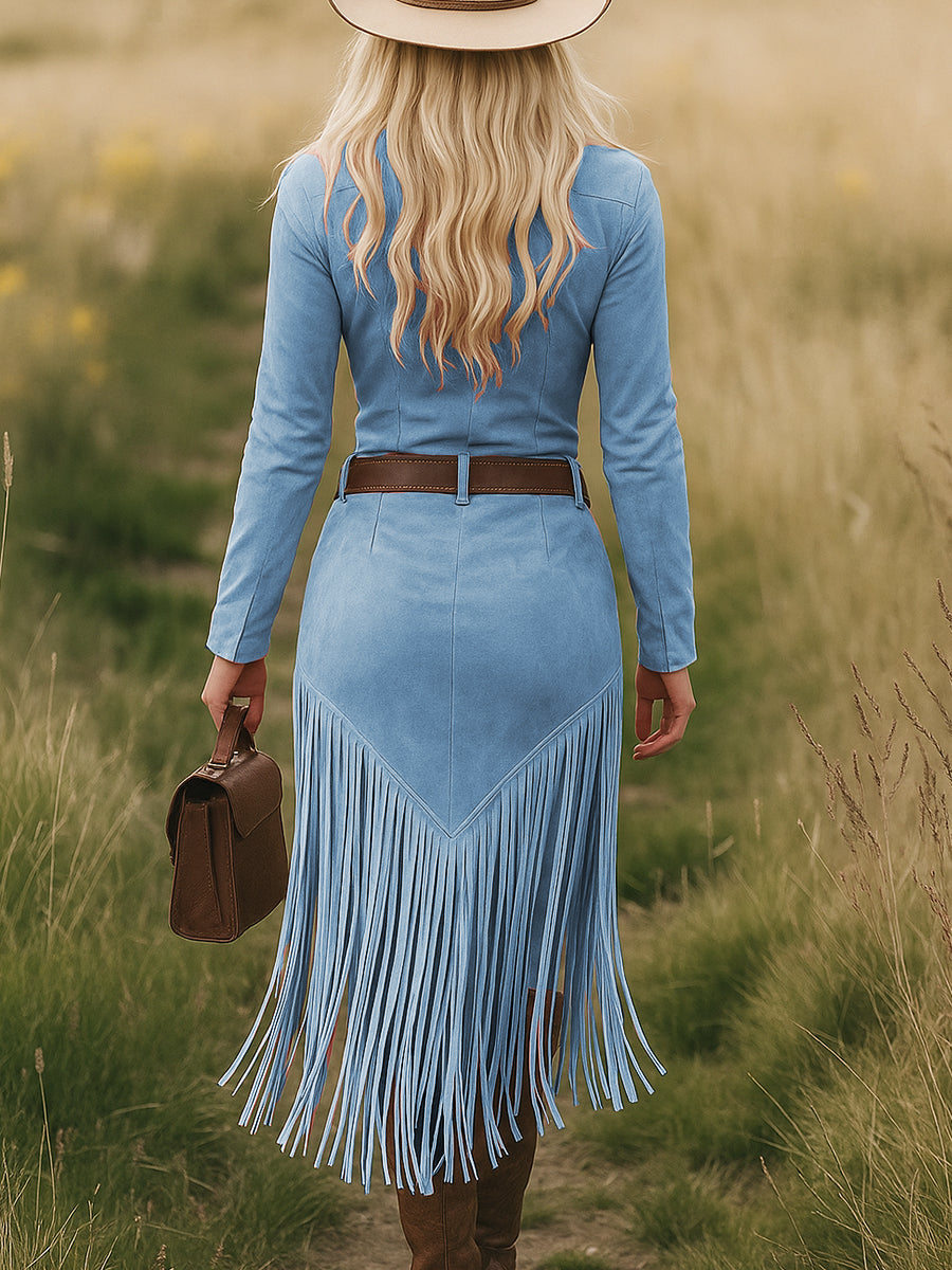 Chic Retro Western Midi Dress with Tassels