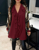 Chic Lotus-Leaf Knit Loose Blouse