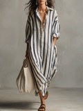 Women's Chic Casual Striped Shirt Maxi Dress