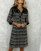 Chic Patchwork and Houndstooth Long-Sleeve Dress