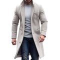 Mens Beige Long Trench Coat - Wool Single-Breasted Mid-Length Winter Overcoat