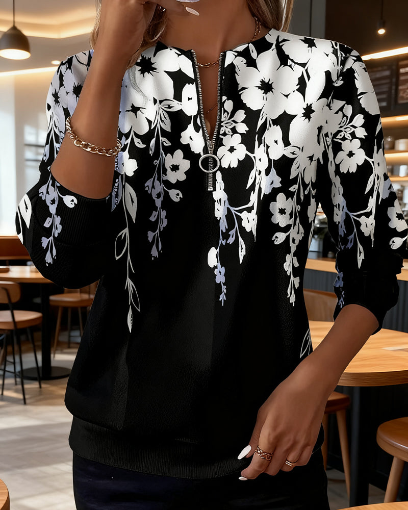 Stylish Printed Half-Zip Collar Sweatshirt