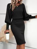 Women's Chic Waist-Defining Sweater Dress with Dramatic Lantern