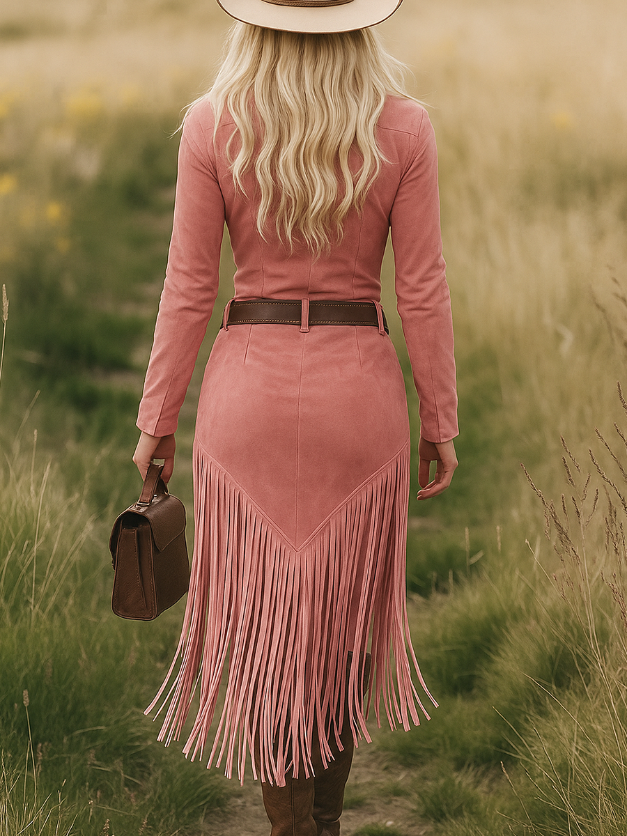 Chic Retro Western Midi Dress with Tassels