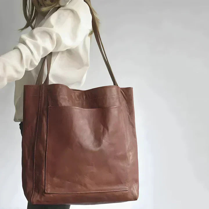 Womens Black Leather Tote Bag - Classic Large Shoulder Everyday Carry