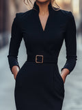 Women's Elegant Cinched-Waist Midi Dress