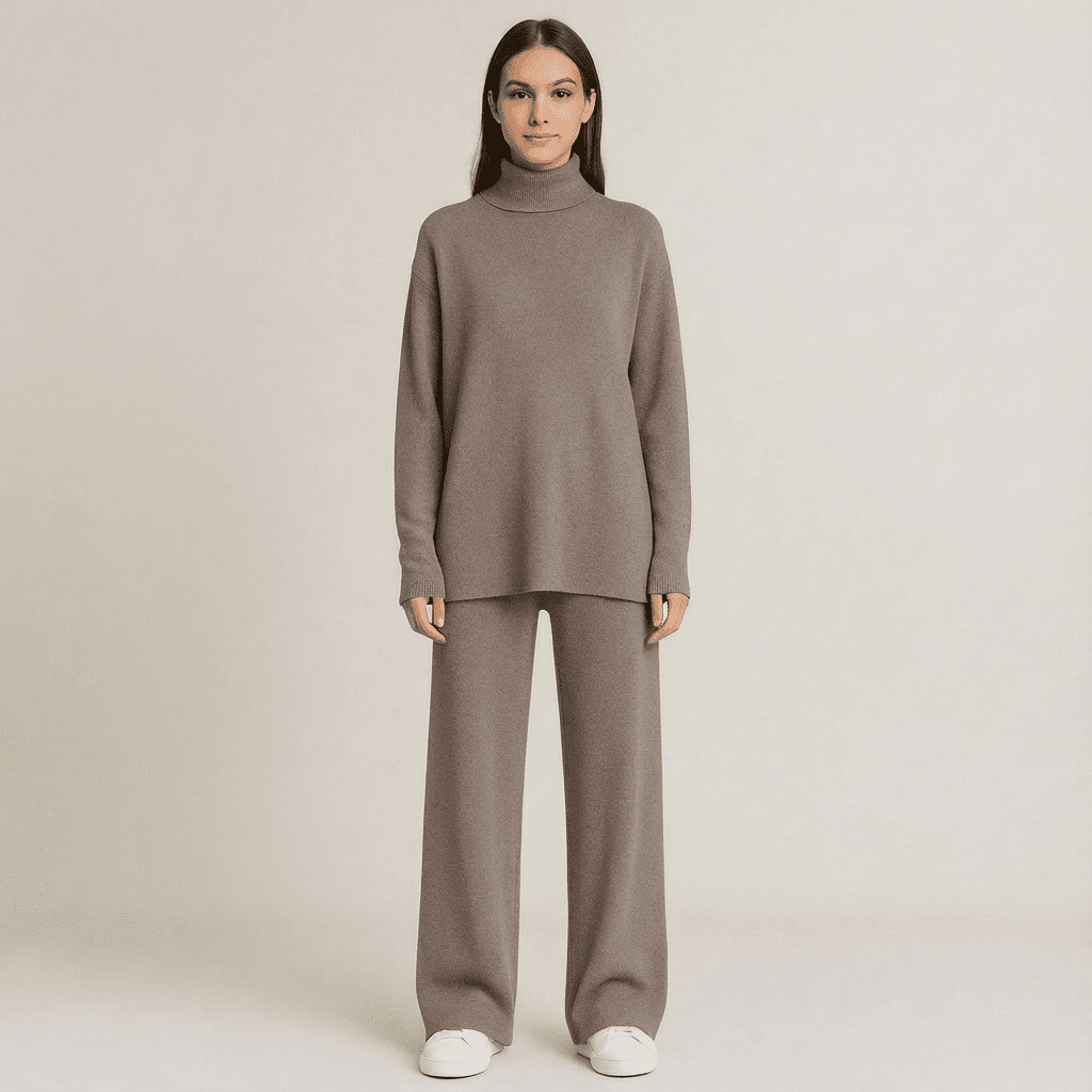 Knit Turtleneck Top & Pants Set: Cozy, Stylish Knitwear Duo