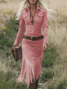 Chic Retro Western Midi Dress with Tassels