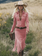 Chic Retro Western Midi Dress with Tassels