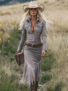 Chic Retro Western Midi Dress with Tassels