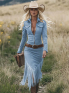 Chic Retro Western Midi Dress with Tassels