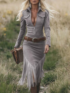 Chic Retro Western Midi Dress with Tassels