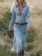 Chic Retro Western Midi Dress with Tassels
