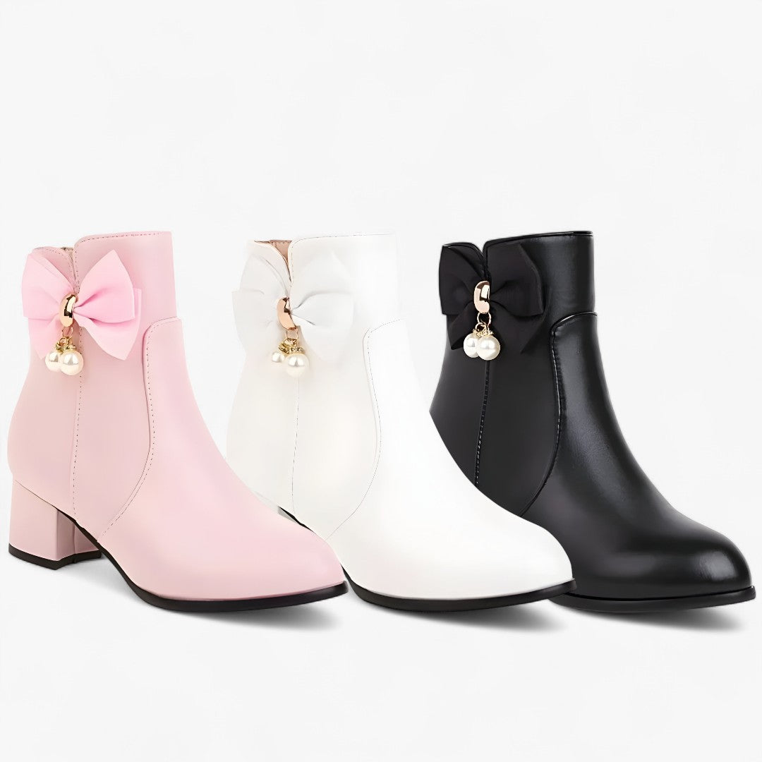 Chic Bow-Detail Ankle Boots with Heel — Available in Extended Sizes