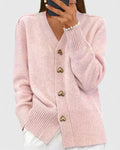 Women's Pink Cardigan - Gold Heart Buttons V-Neck Soft Knit