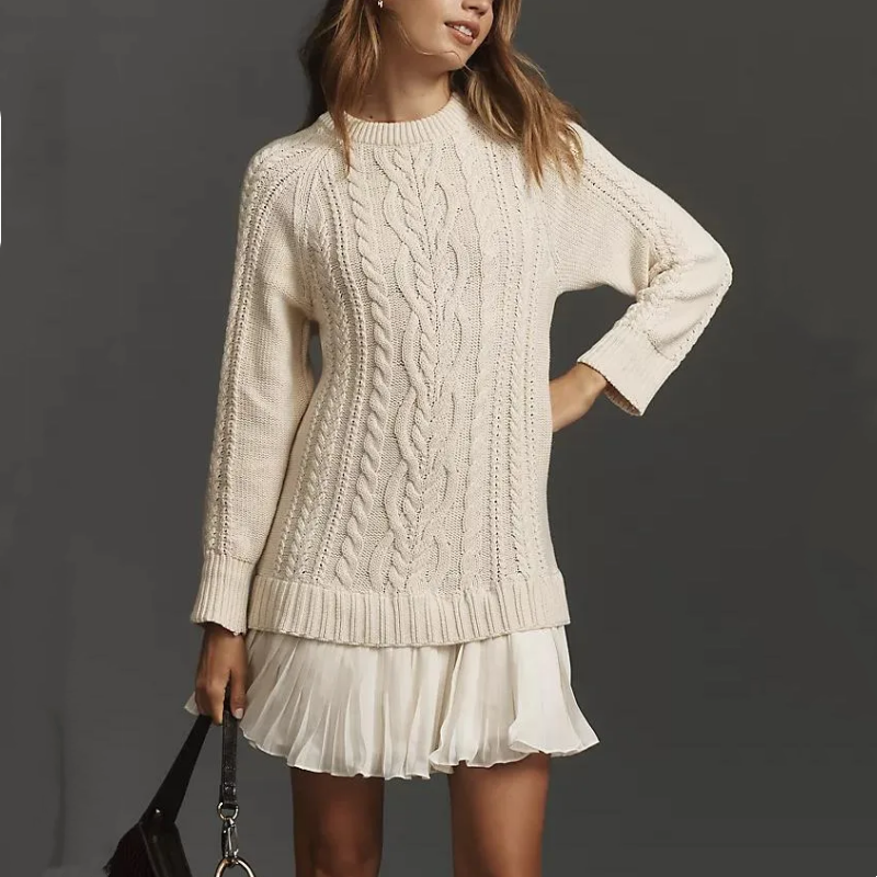 Cable Knit Mini Sweater Dress - Cozy, Chic Winter Must-Have