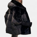 Women's Oversized Hooded Patchwork Puffer Jacket - Cozy, Trendy