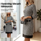 70% OFF Hot Sale: Women's Houndstooth Bodycon Midi Dress with Crew Neck