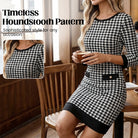 70% OFF Hot Sale: Women's Houndstooth Bodycon Midi Dress with Crew Neck
