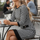 70% OFF Hot Sale: Women's Houndstooth Bodycon Midi Dress with Crew Neck