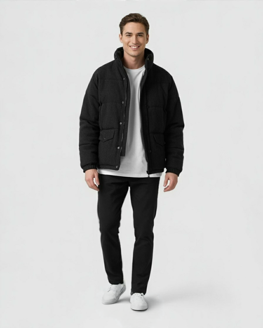 Chaqueta Negro de Hombre Moderna de Invierno