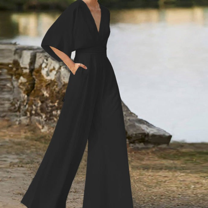 Lena - Sophisticated V-Neck Jumpsuit for Effortless Elegance
