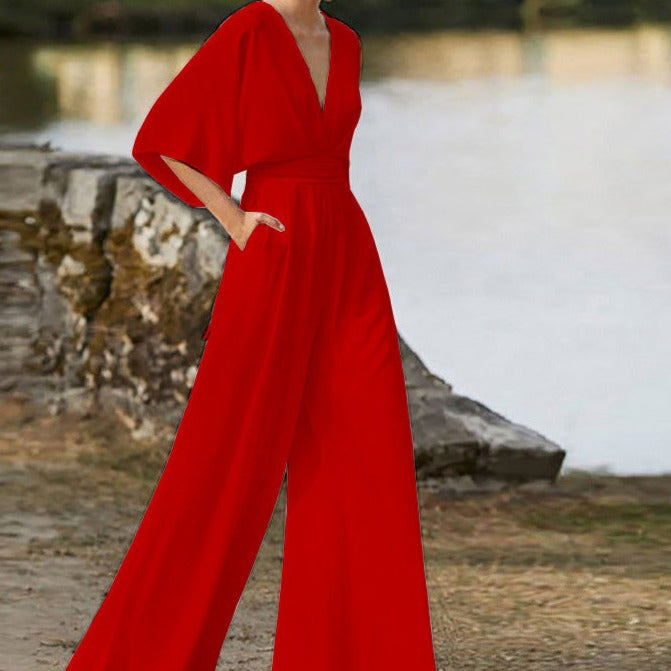 Lena - Sophisticated V-Neck Jumpsuit for Effortless Elegance