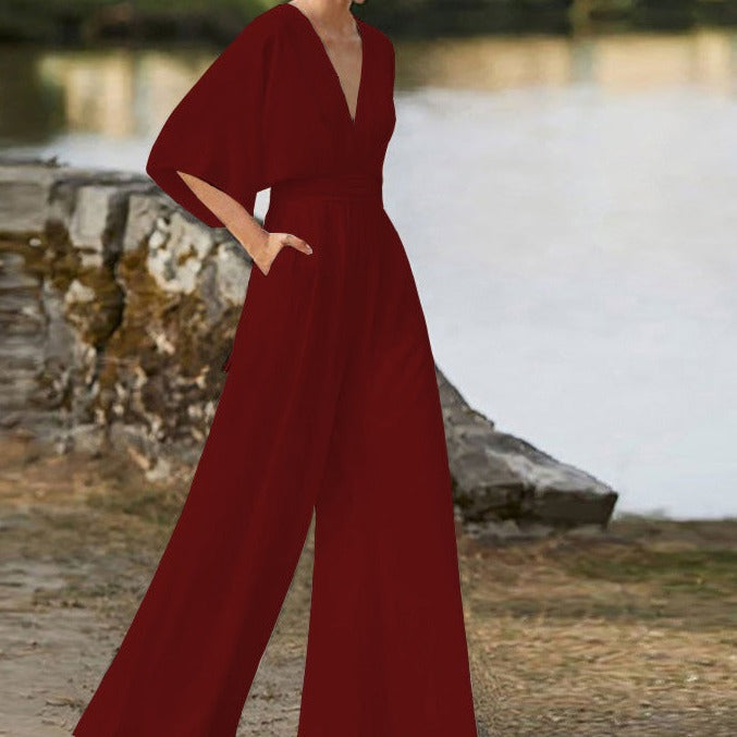 Lena - Sophisticated V-Neck Jumpsuit for Effortless Elegance