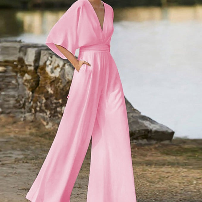 Lena - Sophisticated V-Neck Jumpsuit for Effortless Elegance